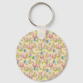 Schattigee paashaas en Happy Spring Flowers Vakant Sleutelhanger (Achterkant)