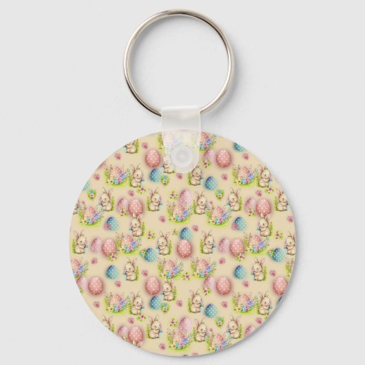 Schattigee paashaas en Happy Spring Flowers Vakant Sleutelhanger (Achterkant)