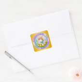 Schattigee paashaas en Happy Spring Flowers Vakant Vierkante Sticker (Envelop)