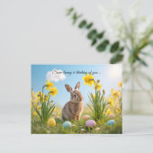 Schattigee paashaas en narcis briefkaart (Staand voorkant)