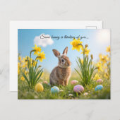 Schattigee paashaas en narcis briefkaart (Voorkant / Achterkant)