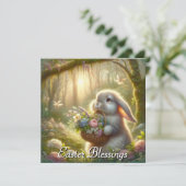 Schattigee Paashaas Flower Basket Feestdagenkaart (Staand voorkant)