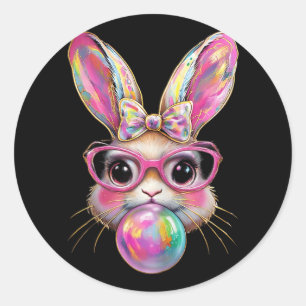 Schattigee Paashaas Gles Blowing Bubble Bunny Coqu Ronde Sticker