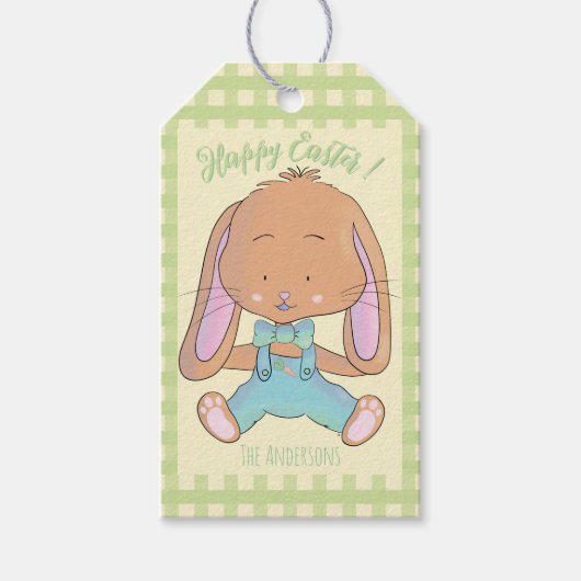 Schattigee Paashaas Green Gingham patroon Gift Lab Cadeaulabel (Voorkant)