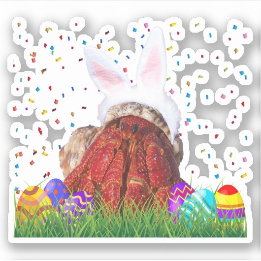 Schattigee Paashaas Heremietkrab Sticker (Voorkant)