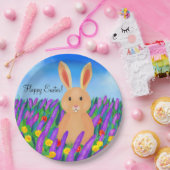 Schattigee paashaas in de bloemetjes papieren bordje (Feest)