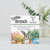 Schattigee paashaas in de tuin paasbrunch kaart (Staand voorkant)