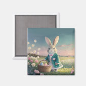 Schattigee paashaas in een klein blauw jasje magneet (Voorkant / Achterkant)