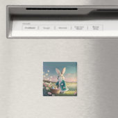 Schattigee paashaas in een klein blauw jasje magneet (Insitu (Vaatwasser))