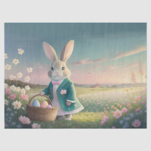 Schattigee paashaas in een klein blauw jasje tissuepapier