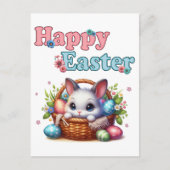 Schattigee paashaas in mand met eitjes en bloemen briefkaart (Voorkant)