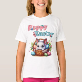 Schattigee paashaas in mand met eitjes en bloemen t-shirt