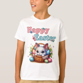 Schattigee paashaas in mand met eitjes en bloemen t-shirt