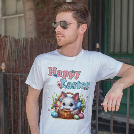 Schattigee paashaas in mand met eitjes en bloemen t-shirt