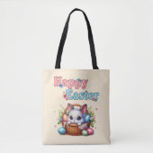 Schattigee paashaas in mand met eitjes en bloemen tote bag (Voorkant)