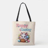 Schattigee paashaas in mand met eitjes en bloemen tote bag (Achterkant)