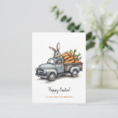 Schattigee paashaas in rustieke  truck feestdagenkaart (Staand voorkant)