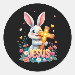 Schattigee paashaas Jesus Faith Cross Christelijk Ronde Sticker