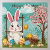 Schattigee Paashaas Kleurrijke Eieren Voorjaarsblo Poster (Voorkant)