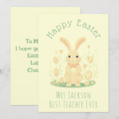 Schattigee paashaas kleuterschool leraar geel feestdagenkaart (Voorkant / Achterkant)