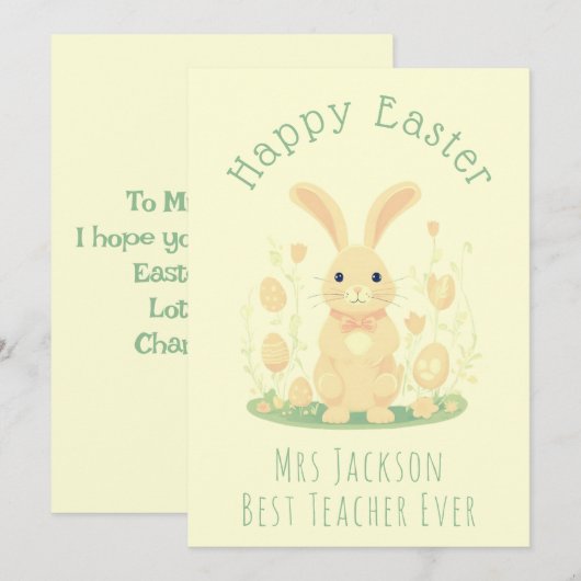 Schattigee paashaas kleuterschool leraar geel feestdagenkaart (Voorkant / Achterkant)