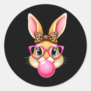 Schattigee Paashaas Konijn Bubble Gum Girl Vrouwen Ronde Sticker