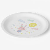 Schattigee paashaas met bloemen, wolken en ballon papieren bordje (Gekanteld)