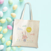 Schattigee paashaas met bloemen, wolken en ballon tote bag