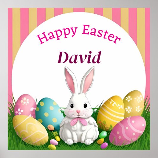 Schattigee paashaas met decoratieve eieren poster (Voorkant)