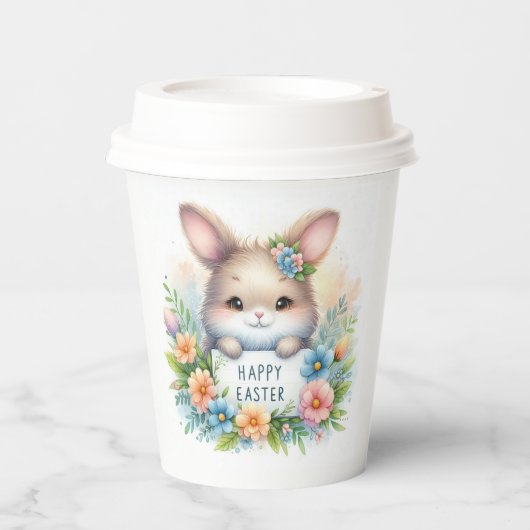 Schattigee paashaas met een paasbord papieren bekers (Voorkant)