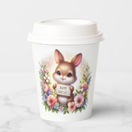 Schattigee paashaas met een paasbord papieren bekers