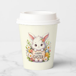 Schattigee paashaas met een paasbord papieren bekers