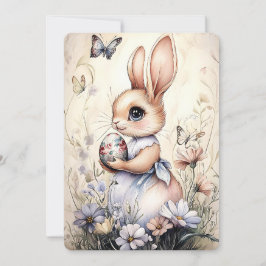 Schattigee paashaas met ei in wilde bloemen feestdagenkaart