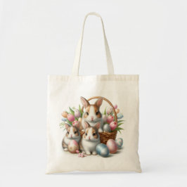 Schattigee paashaas met eieren en tulpen tote bag