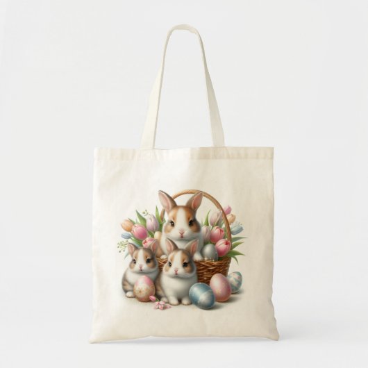Schattigee paashaas met eieren en tulpen tote bag (Voorkant)