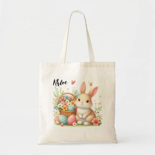 Schattigee paashaas met eitjes en bloemen tote bag (Voorkant)