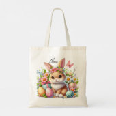 Schattigee paashaas met eitjes en bloemen tote bag (Achterkant)
