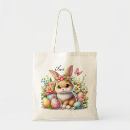 Schattigee paashaas met eitjes en bloemen tote bag