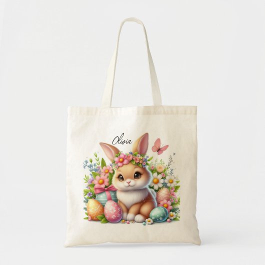 Schattigee paashaas met eitjes en bloemen tote bag (Voorkant)