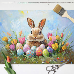 Schattigee paashaas met gekleurde eieren Decoupage Tissuepapier