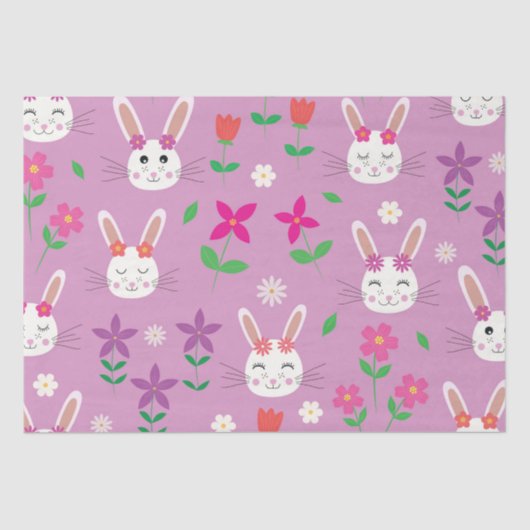 Schattigee Paashaas met roze oranje paarse bloemet Tissuepapier (Voorkant)