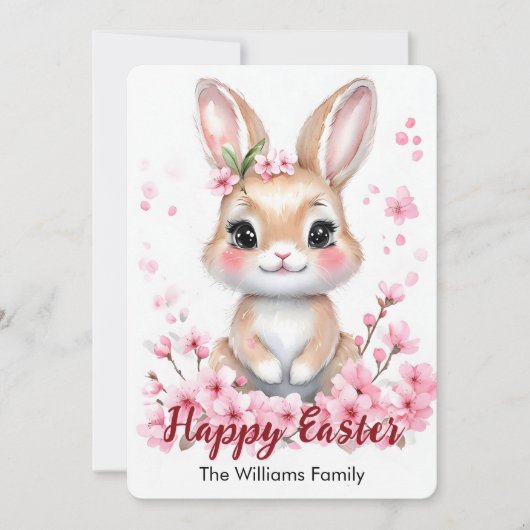 Schattigee paashaas roze bloesems feestdagenkaart (Voorkant)