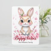 Schattigee paashaas roze bloesems feestdagenkaart (Staand voorkant)