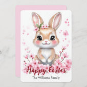 Schattigee paashaas roze bloesems feestdagenkaart (Voorkant / Achterkant)