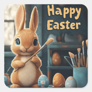 Schattigee Paashaas Schilderen Eieren: Springtime Vierkante Sticker