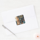 Schattigee Paashaas Schilderen Eieren: Springtime  Vierkante Sticker (Envelop)