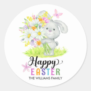 Schattigee Paashaas Spring Flowers Typografie Ronde Sticker