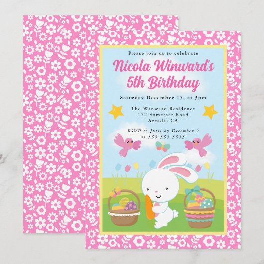 Schattigee Paashaas Spring Kids Verjaardag Kaart (Voorkant / Achterkant)