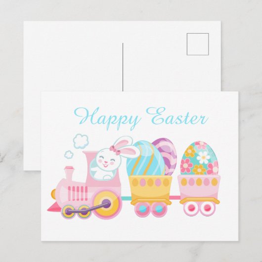 Schattigee paashaas trein feestdagenkaart (Voorkant / Achterkant)