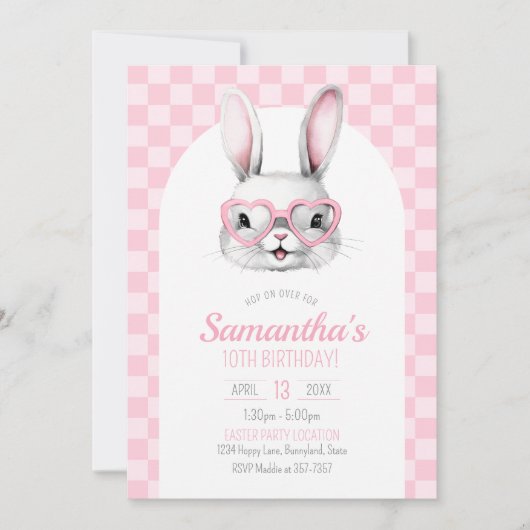 Schattigee paashaas verjaardagsuitnodiging of eier kaart (Voorkant)